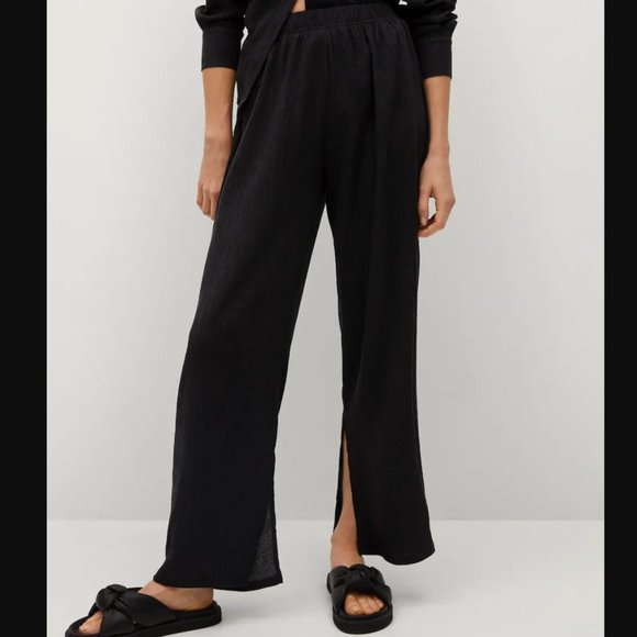 Mango Straight Lyocell Pants Black High-Rise Straight-Leg Flowy - Picture 1 of 6